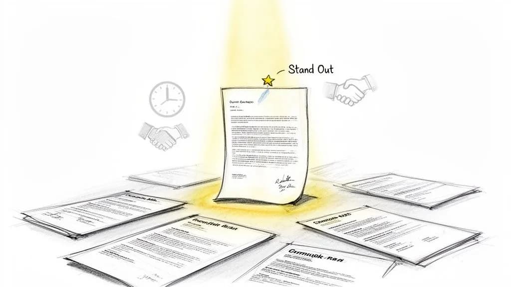 An illuminated document labeled 'Stand Out' among other papers, symbolizing effective communication and distinction.